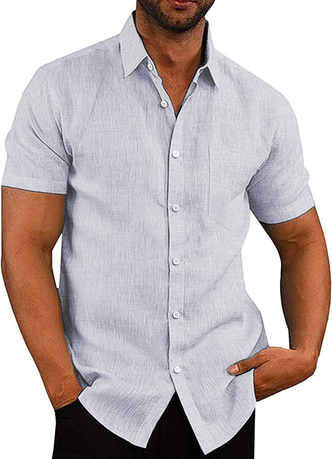 COOFANDY Men's Linen Shirts Casual Button Down Short Sleeve Summer Beach Shirt Hawaiian Vacation Shirts - Xpressa
