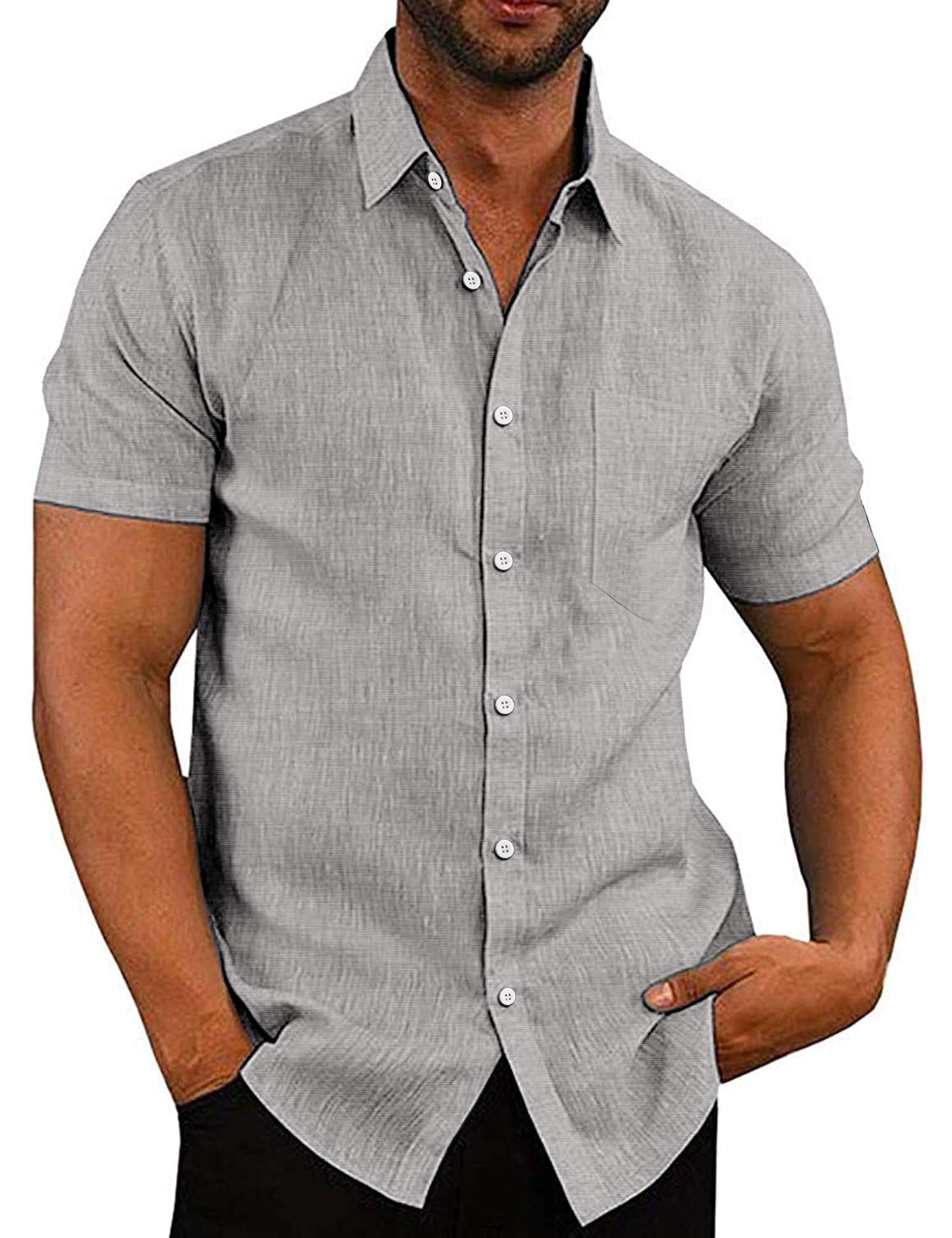 COOFANDY Men's Linen Shirts Casual Button Down Short Sleeve Summer Beach Shirt Hawaiian Vacation Shirts - Xpressa
