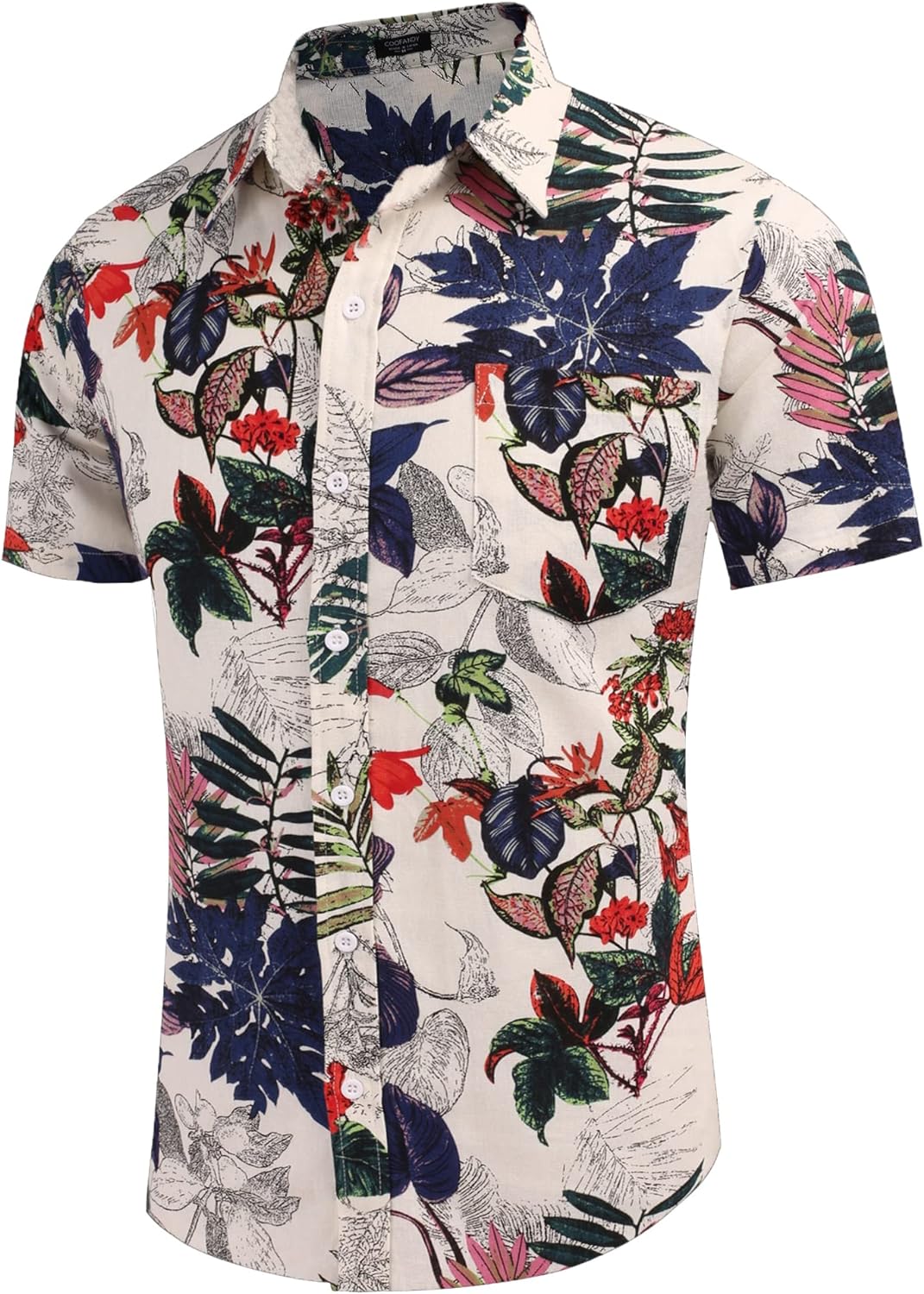 COOFANDY Men's Linen Shirts Casual Button Down Short Sleeve Summer Beach Shirt Hawaiian Vacation Shirts - Xpressa