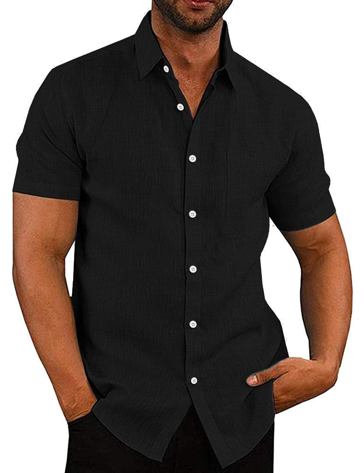 COOFANDY Men's Linen Shirts Casual Button Down Short Sleeve Summer Beach Shirt Hawaiian Vacation Shirts - Xpressa