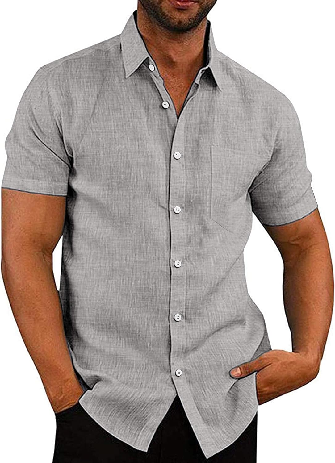 COOFANDY Men's Linen Shirts Casual Button Down Short Sleeve Summer Beach Shirt Hawaiian Vacation Shirts - Xpressa