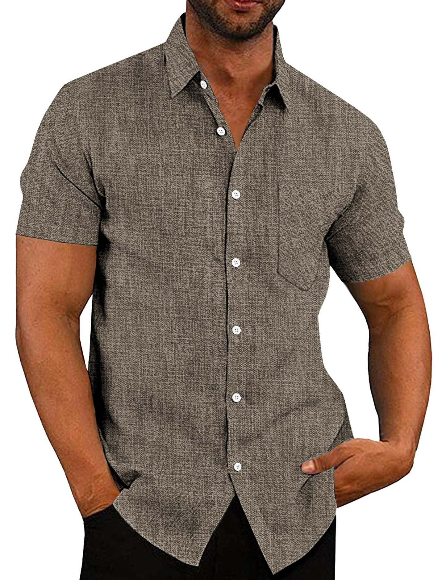 COOFANDY Men's Linen Shirts Casual Button Down Short Sleeve Summer Beach Shirt Hawaiian Vacation Shirts - Xpressa