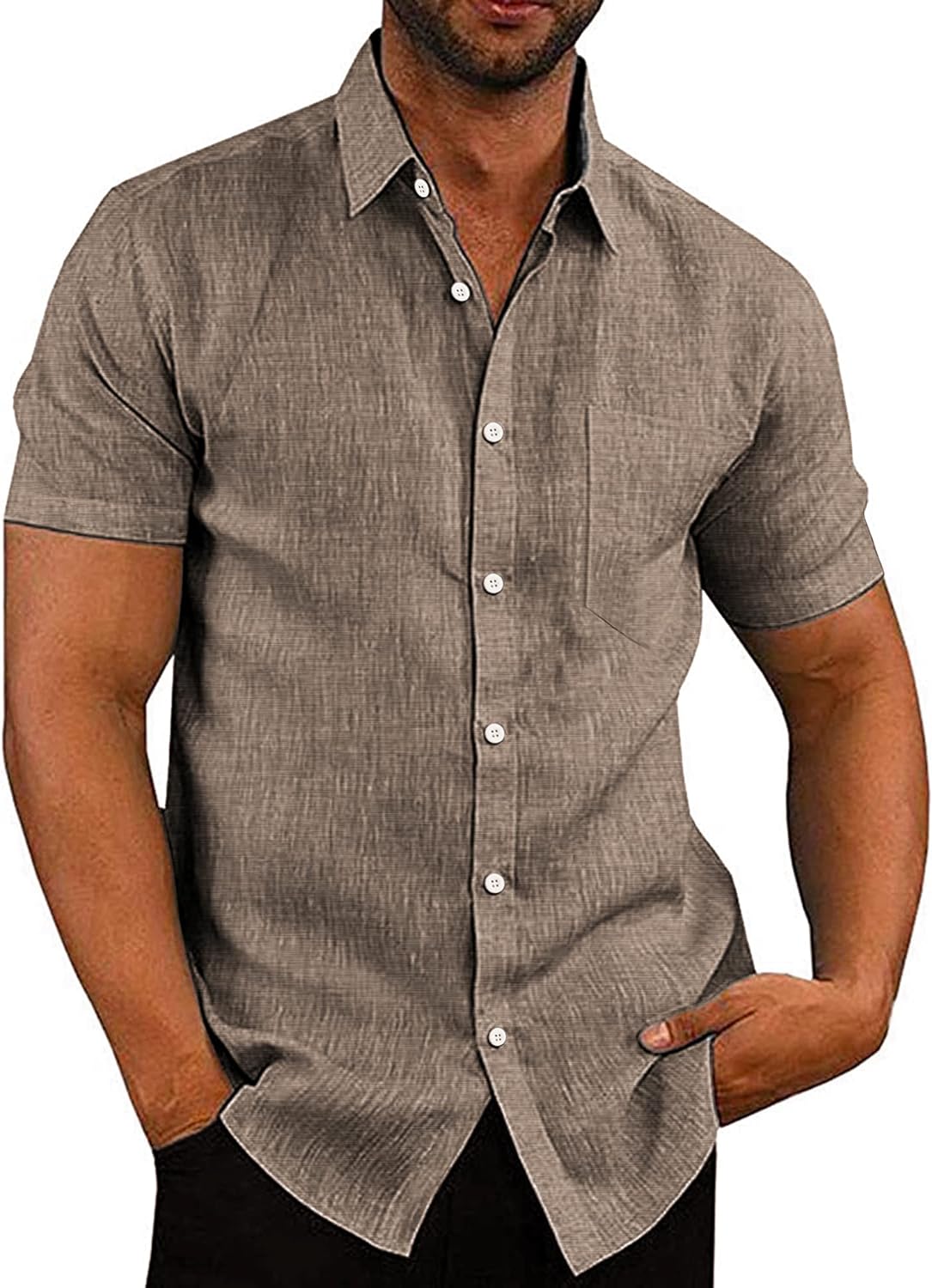 COOFANDY Men's Linen Shirts Casual Button Down Short Sleeve Summer Beach Shirt Hawaiian Vacation Shirts - Xpressa