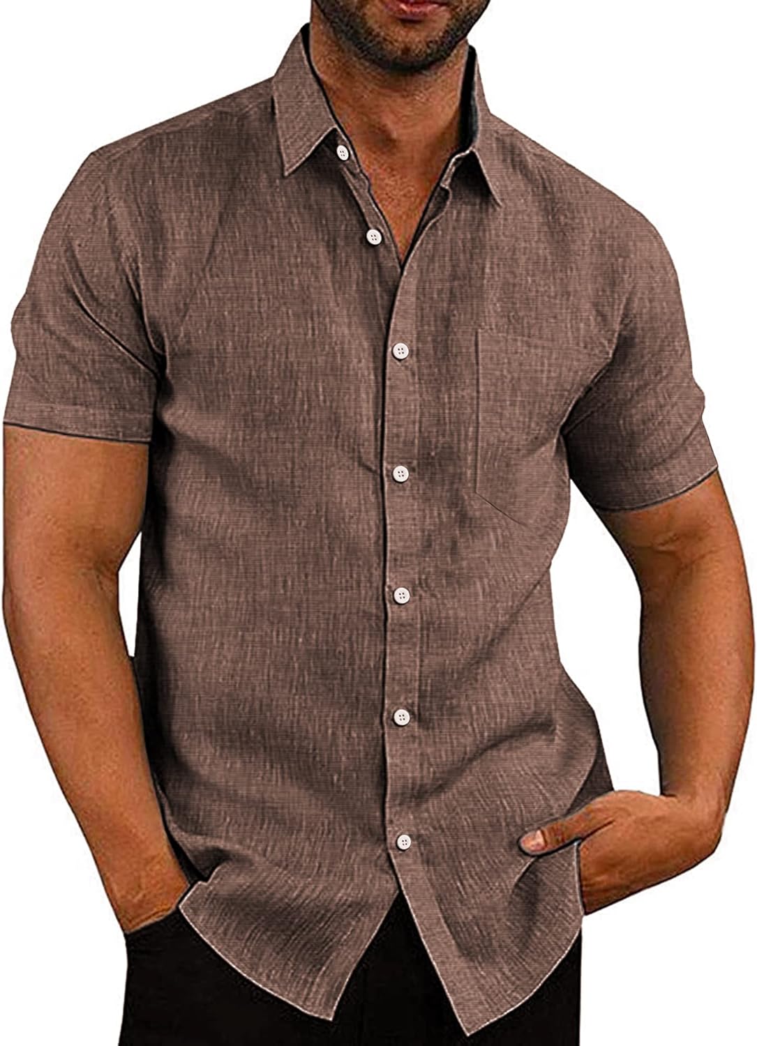 COOFANDY Men's Linen Shirts Casual Button Down Short Sleeve Summer Beach Shirt Hawaiian Vacation Shirts - Xpressa