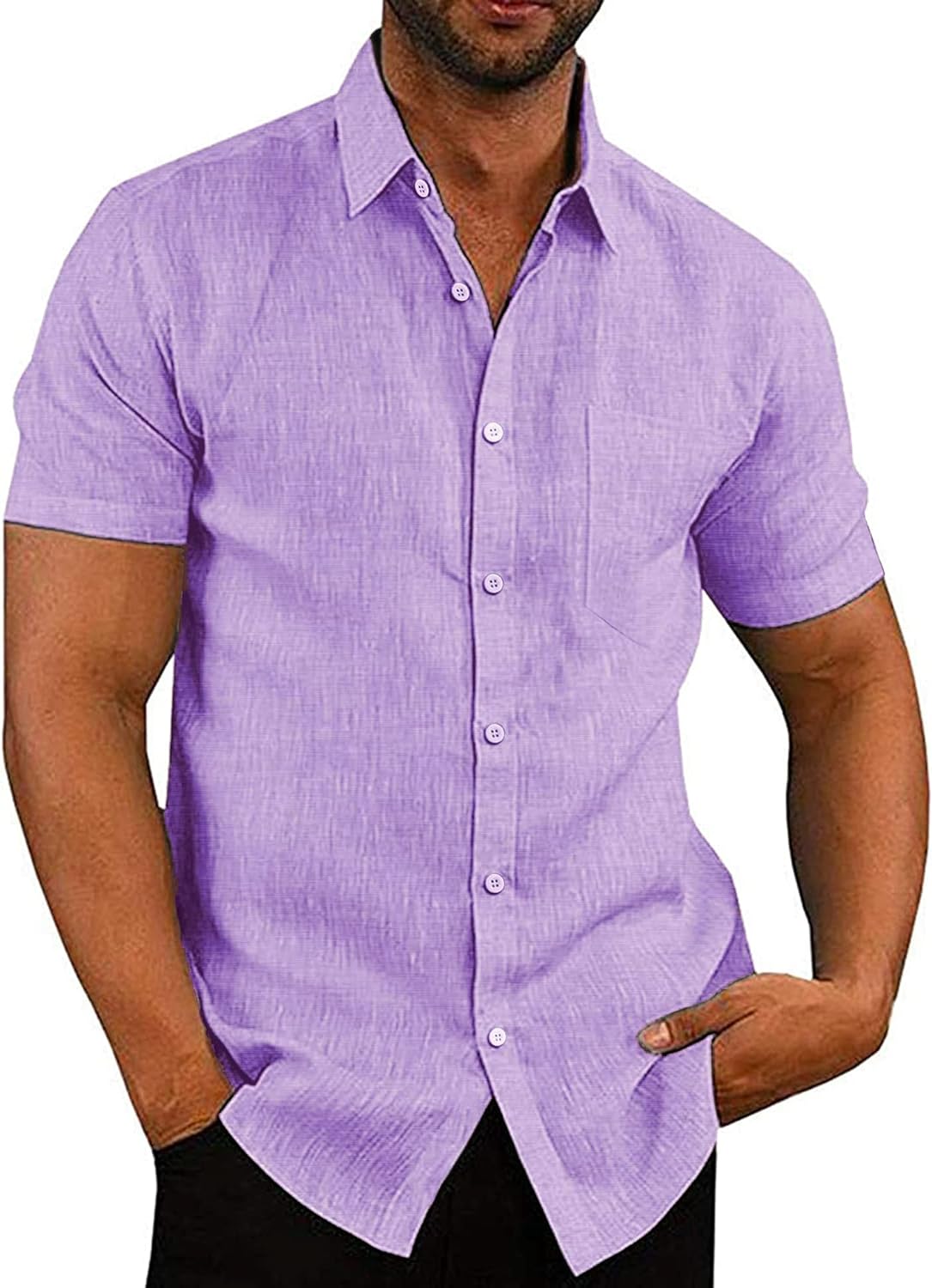 COOFANDY Men's Linen Shirts Casual Button Down Short Sleeve Summer Beach Shirt Hawaiian Vacation Shirts - Xpressa