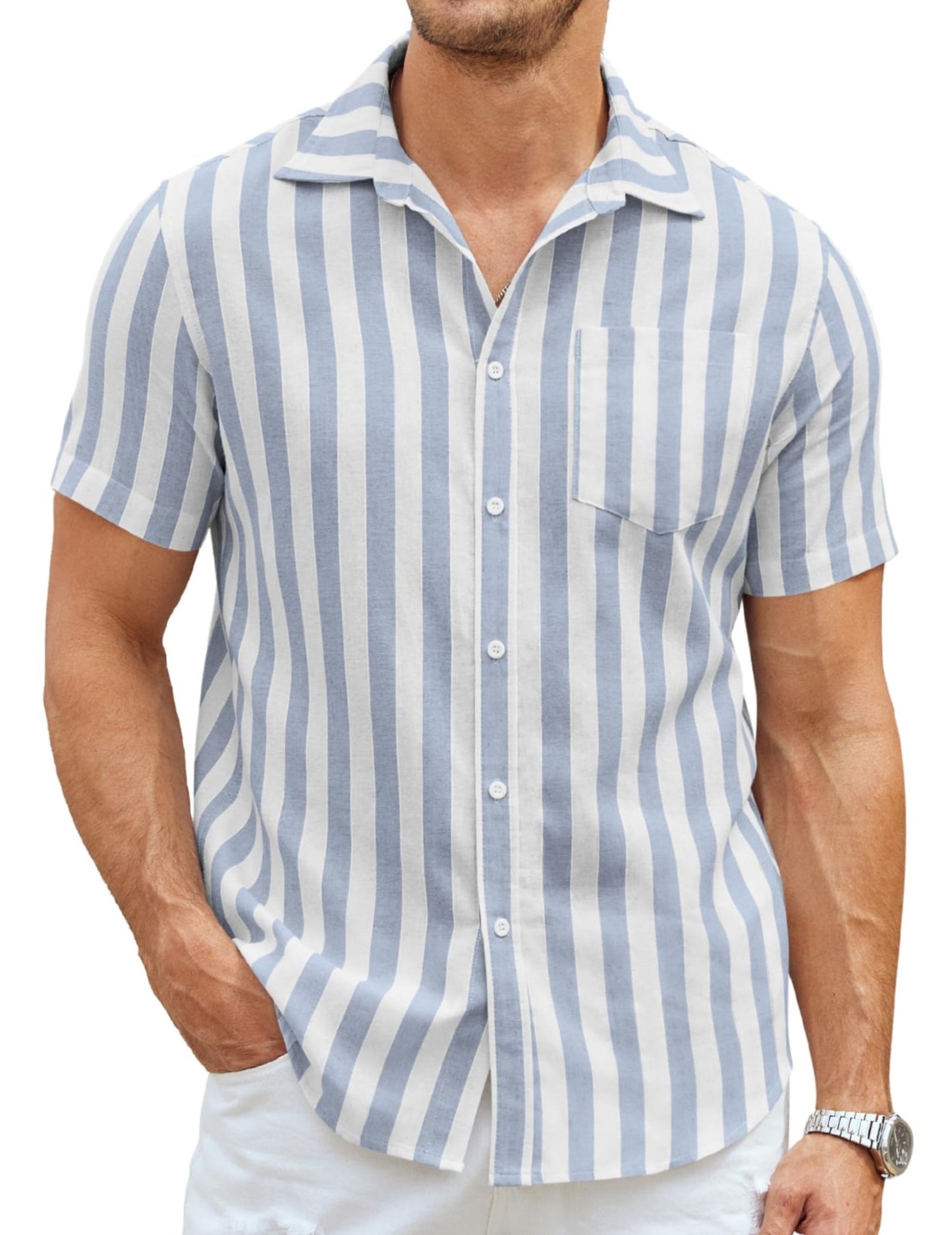 COOFANDY Men's Linen Shirts Casual Button Down Short Sleeve Summer Beach Shirt Hawaiian Vacation Shirts - Xpressa