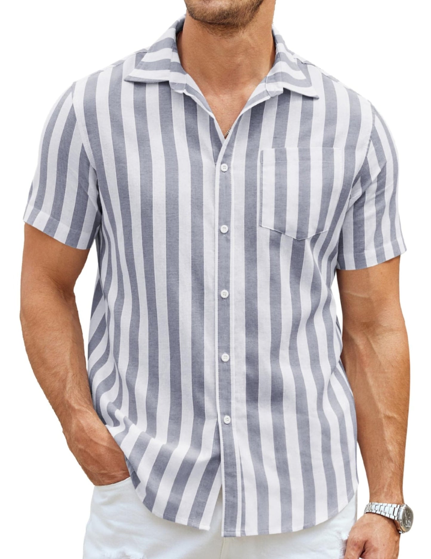 COOFANDY Men's Linen Shirts Casual Button Down Short Sleeve Summer Beach Shirt Hawaiian Vacation Shirts - Xpressa