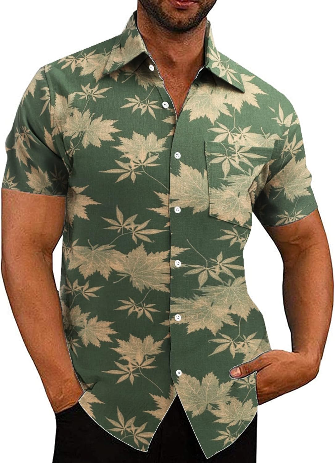 COOFANDY Men's Linen Shirts Casual Button Down Short Sleeve Summer Beach Shirt Hawaiian Vacation Shirts - Xpressa