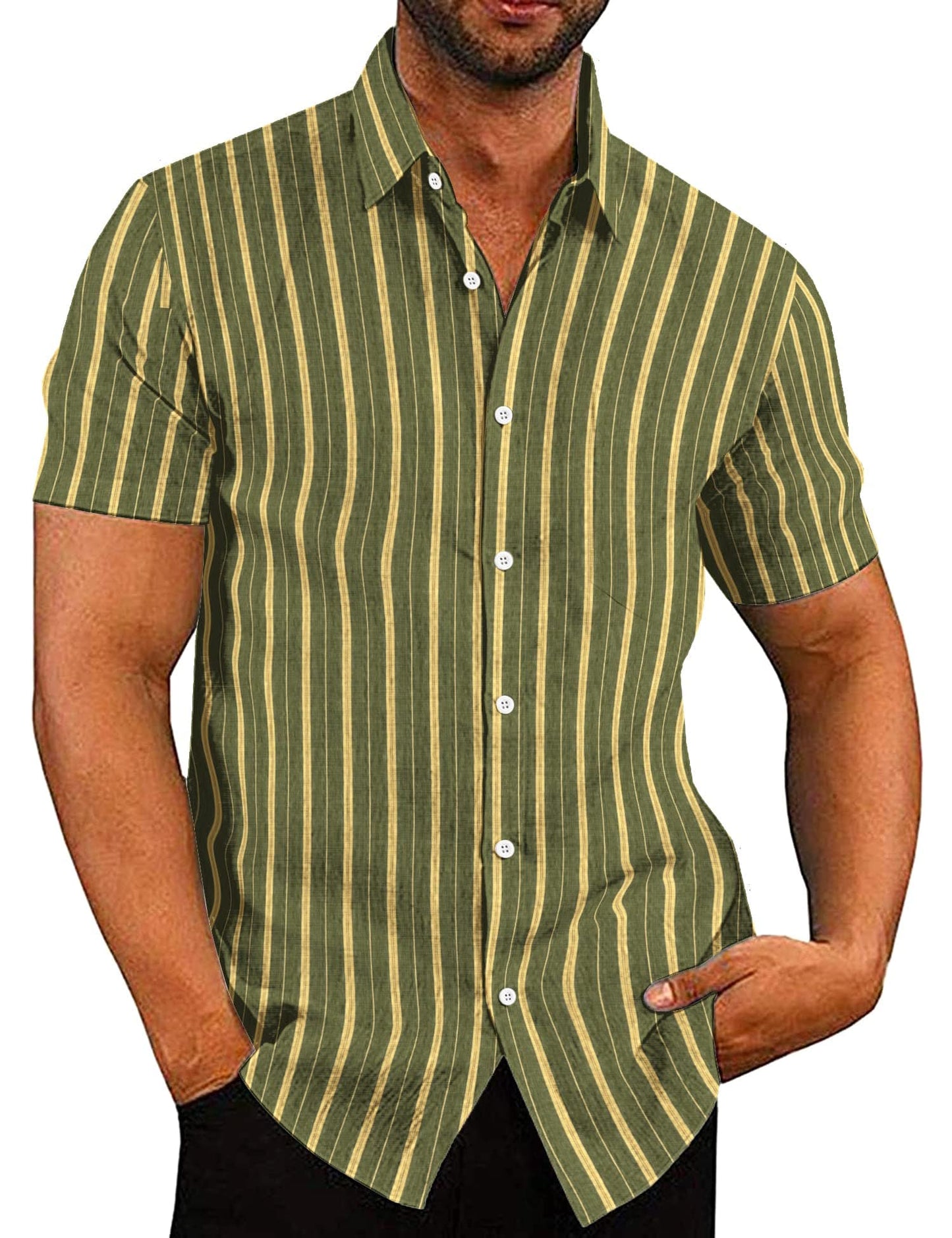 COOFANDY Men's Linen Shirts Casual Button Down Short Sleeve Summer Beach Shirt Hawaiian Vacation Shirts - Xpressa