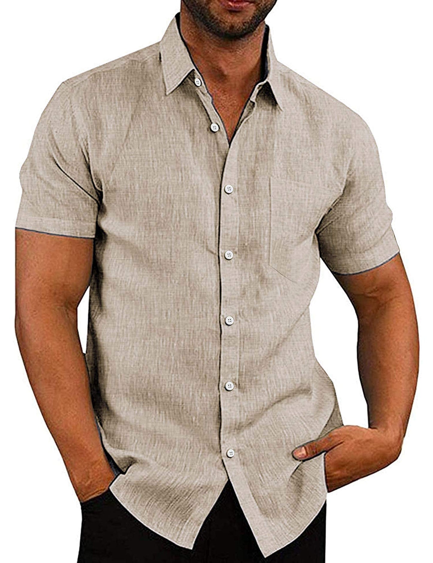 COOFANDY Men's Linen Shirts Casual Button Down Short Sleeve Summer Beach Shirt Hawaiian Vacation Shirts - Xpressa
