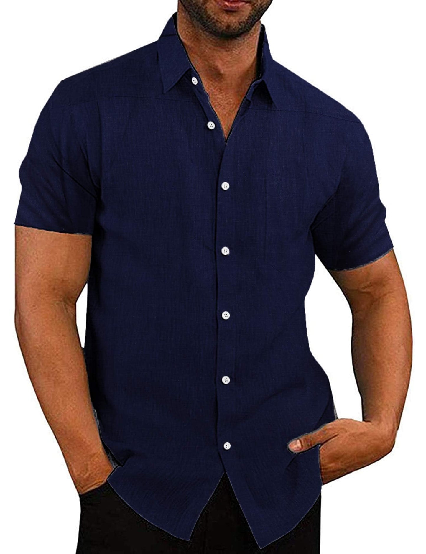 COOFANDY Men's Linen Shirts Casual Button Down Short Sleeve Summer Beach Shirt Hawaiian Vacation Shirts - Xpressa