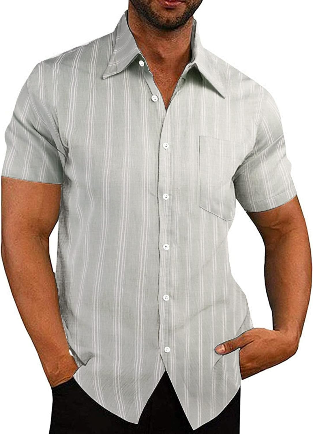 COOFANDY Men's Linen Shirts Casual Button Down Short Sleeve Summer Beach Shirt Hawaiian Vacation Shirts - Xpressa