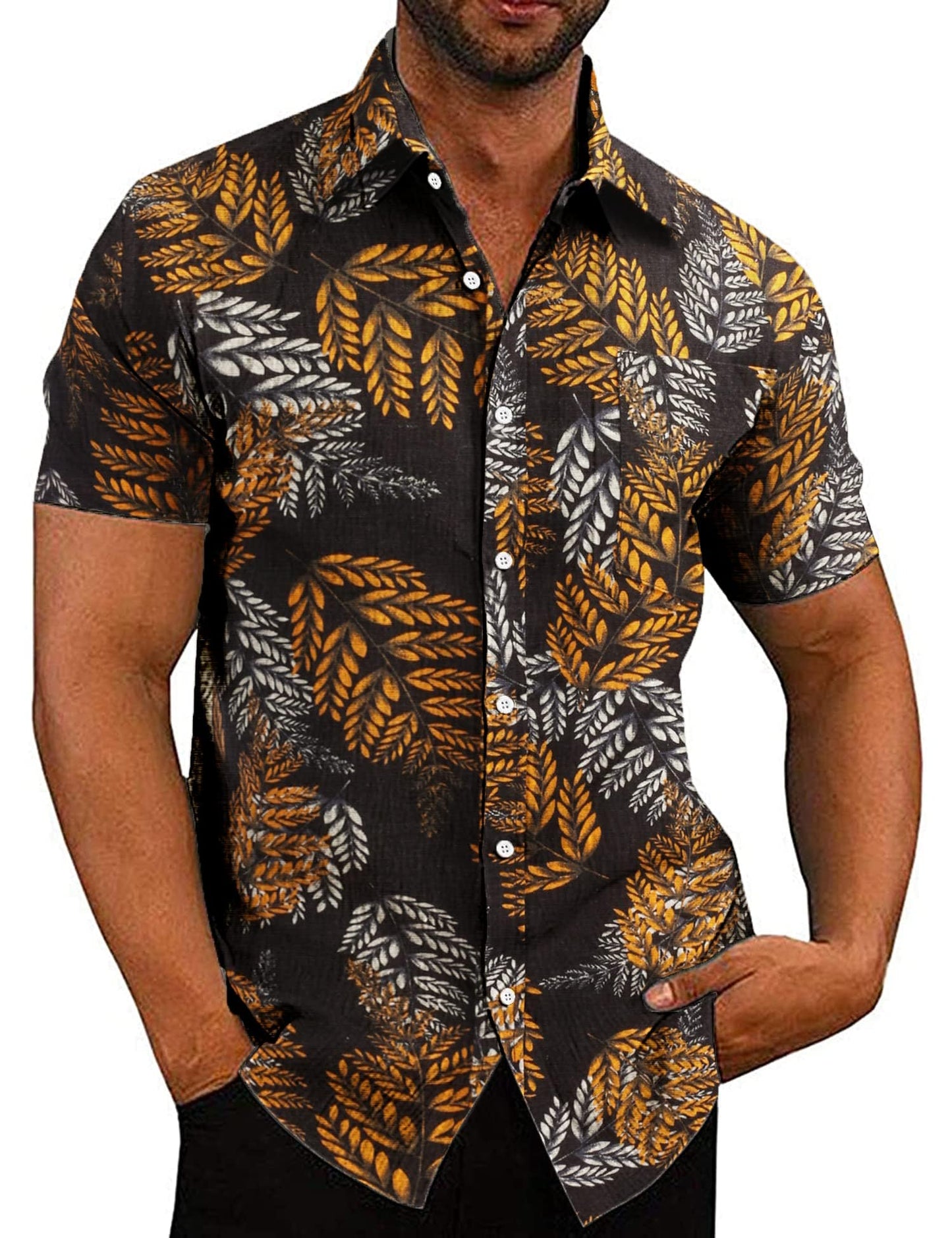 COOFANDY Men's Linen Shirts Casual Button Down Short Sleeve Summer Beach Shirt Hawaiian Vacation Shirts - Xpressa