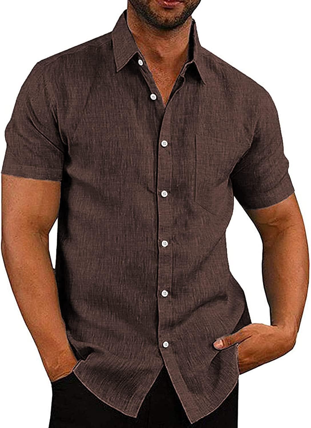 COOFANDY Men's Linen Shirts Casual Button Down Short Sleeve Summer Beach Shirt Hawaiian Vacation Shirts - Xpressa