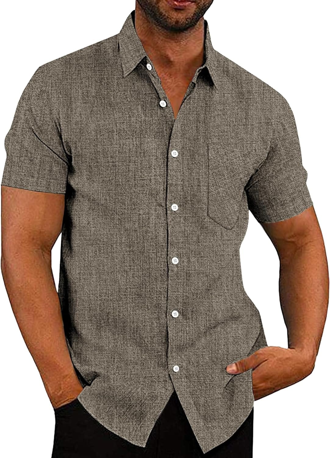COOFANDY Men's Linen Shirts Casual Button Down Short Sleeve Summer Beach Shirt Hawaiian Vacation Shirts - Xpressa