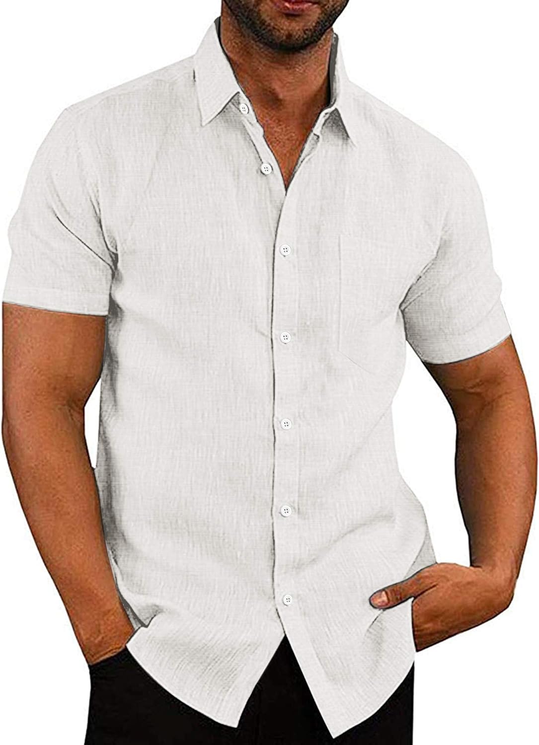 COOFANDY Men's Linen Shirts Casual Button Down Short Sleeve Summer Beach Shirt Hawaiian Vacation Shirts - Xpressa