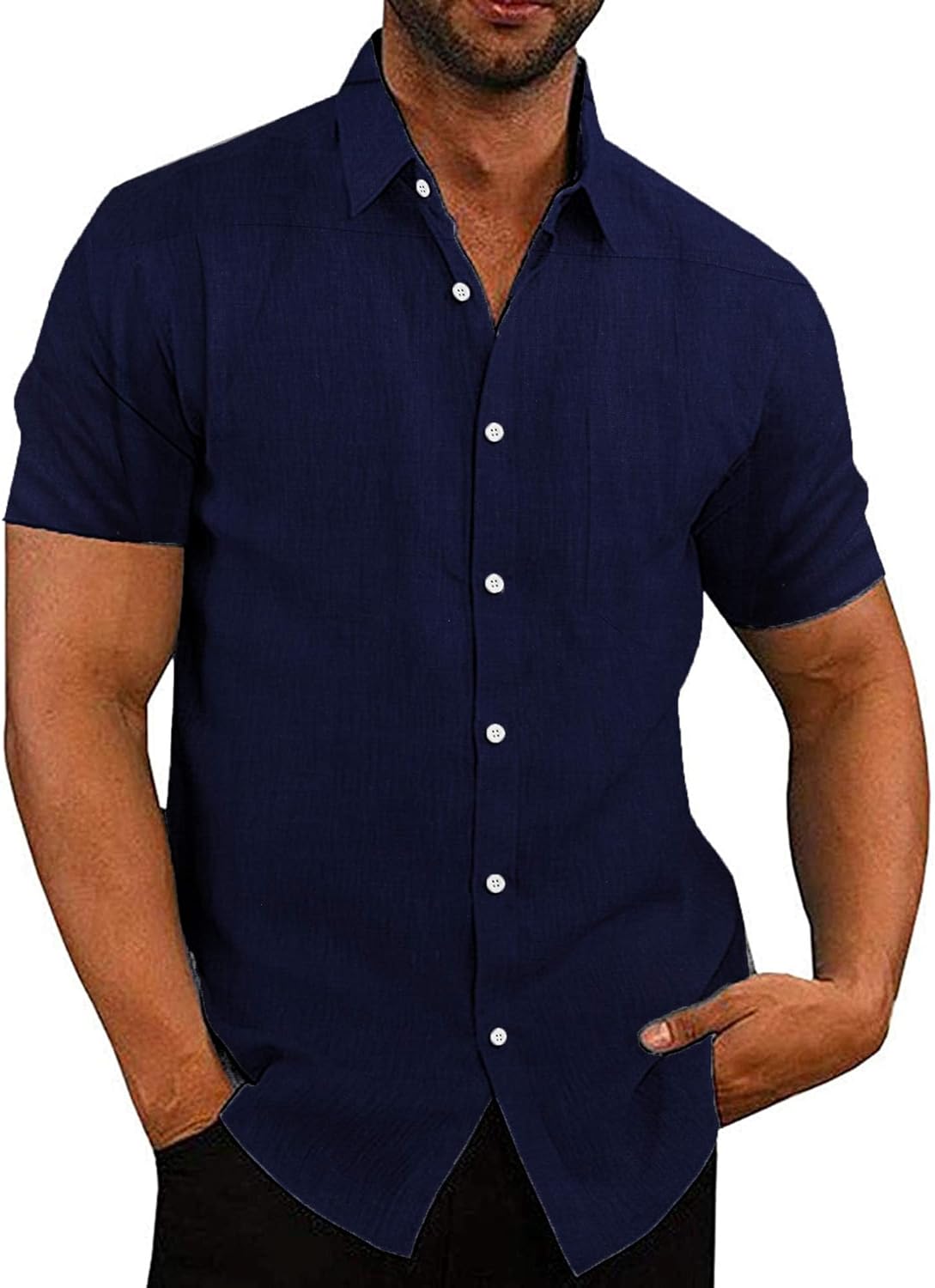 COOFANDY Men's Linen Shirts Casual Button Down Short Sleeve Summer Beach Shirt Hawaiian Vacation Shirts - Xpressa