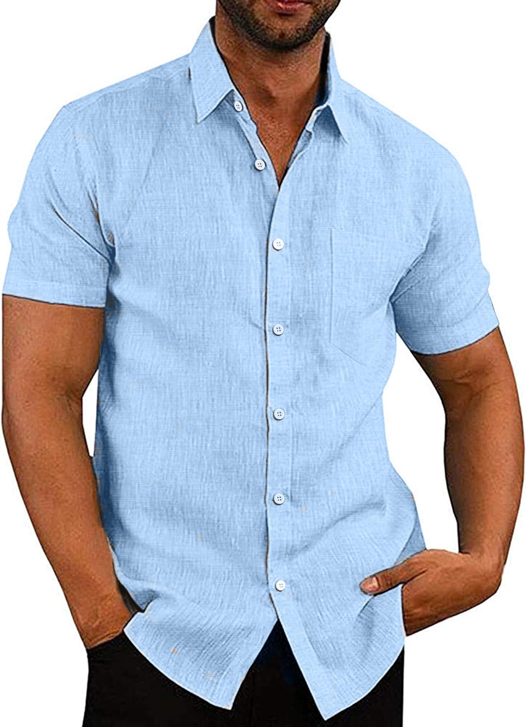 COOFANDY Men's Linen Shirts Casual Button Down Short Sleeve Summer Beach Shirt Hawaiian Vacation Shirts - Xpressa