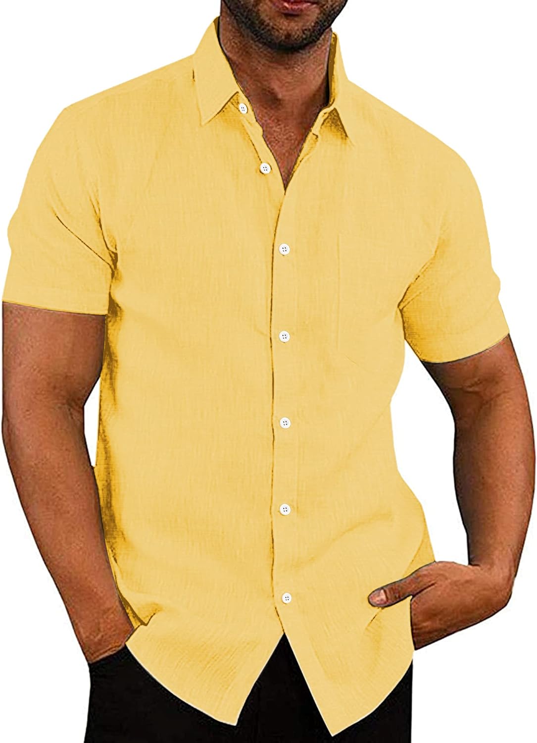 COOFANDY Men's Linen Shirts Casual Button Down Short Sleeve Summer Beach Shirt Hawaiian Vacation Shirts - Xpressa