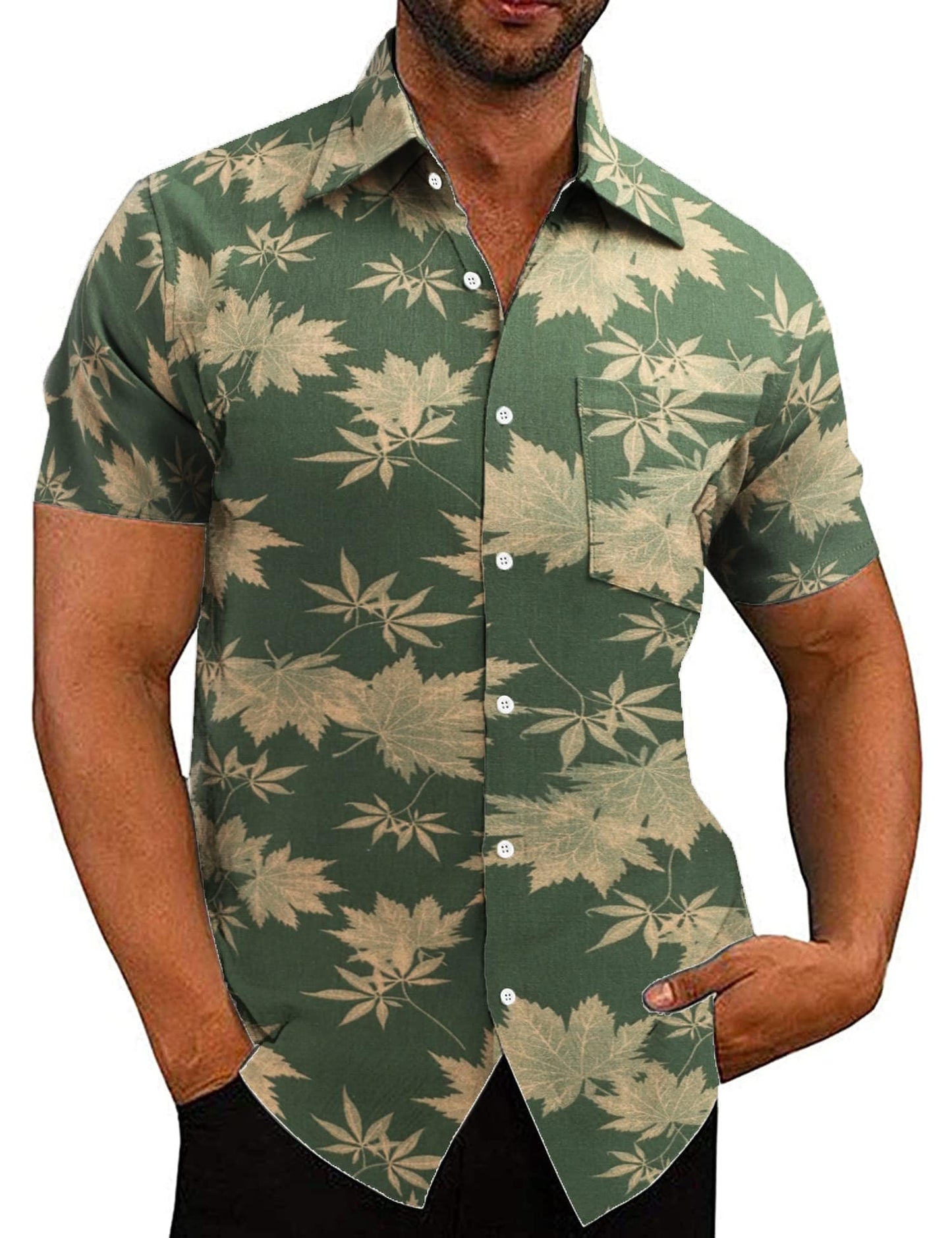 COOFANDY Men's Linen Shirts Casual Button Down Short Sleeve Summer Beach Shirt Hawaiian Vacation Shirts - Xpressa