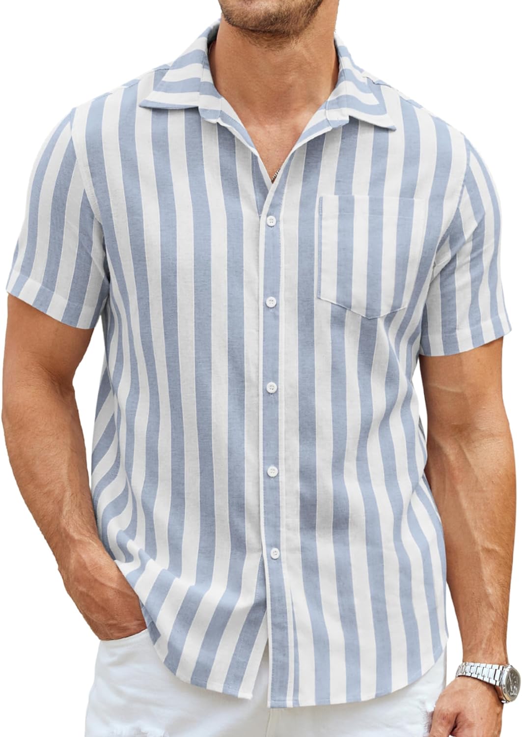 COOFANDY Men's Linen Shirts Casual Button Down Short Sleeve Summer Beach Shirt Hawaiian Vacation Shirts - Xpressa