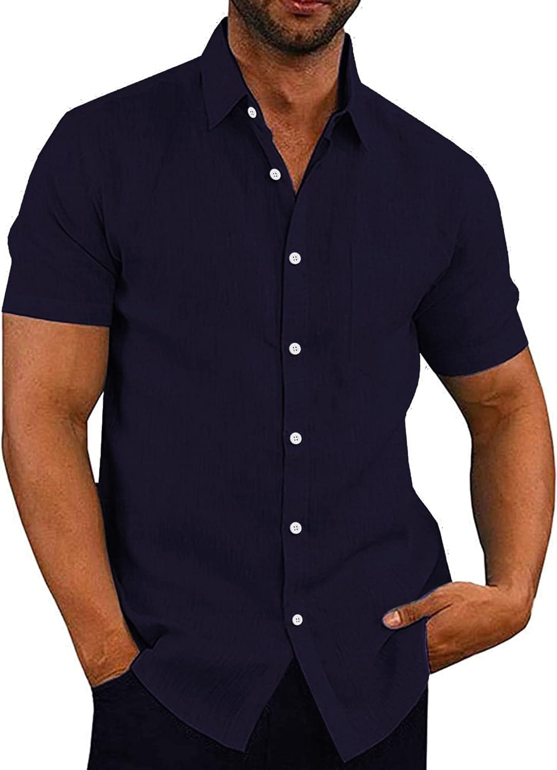 COOFANDY Men's Linen Shirts Casual Button Down Short Sleeve Summer Beach Shirt Hawaiian Vacation Shirts - Xpressa