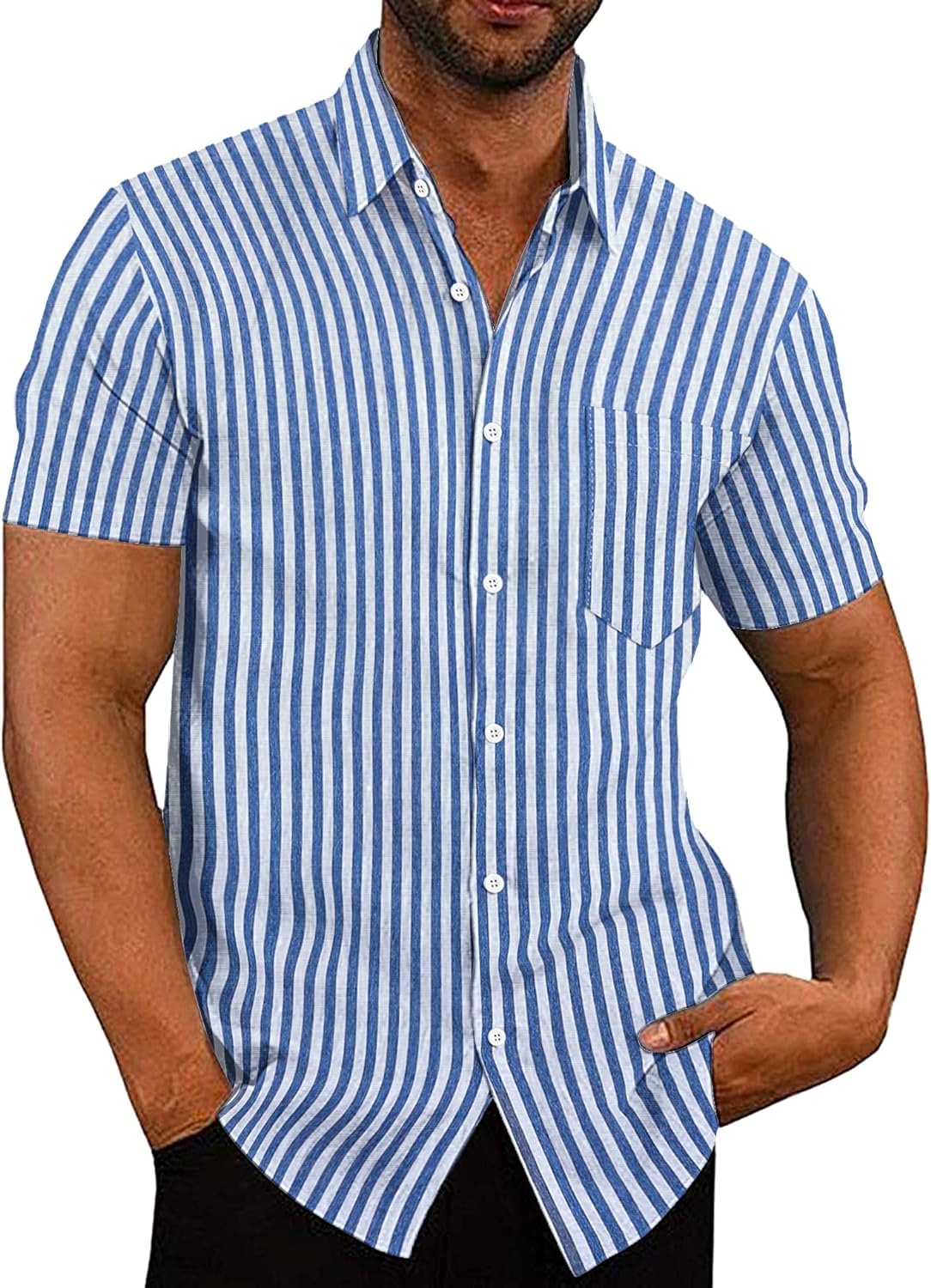COOFANDY Men's Linen Shirts Casual Button Down Short Sleeve Summer Beach Shirt Hawaiian Vacation Shirts - Xpressa