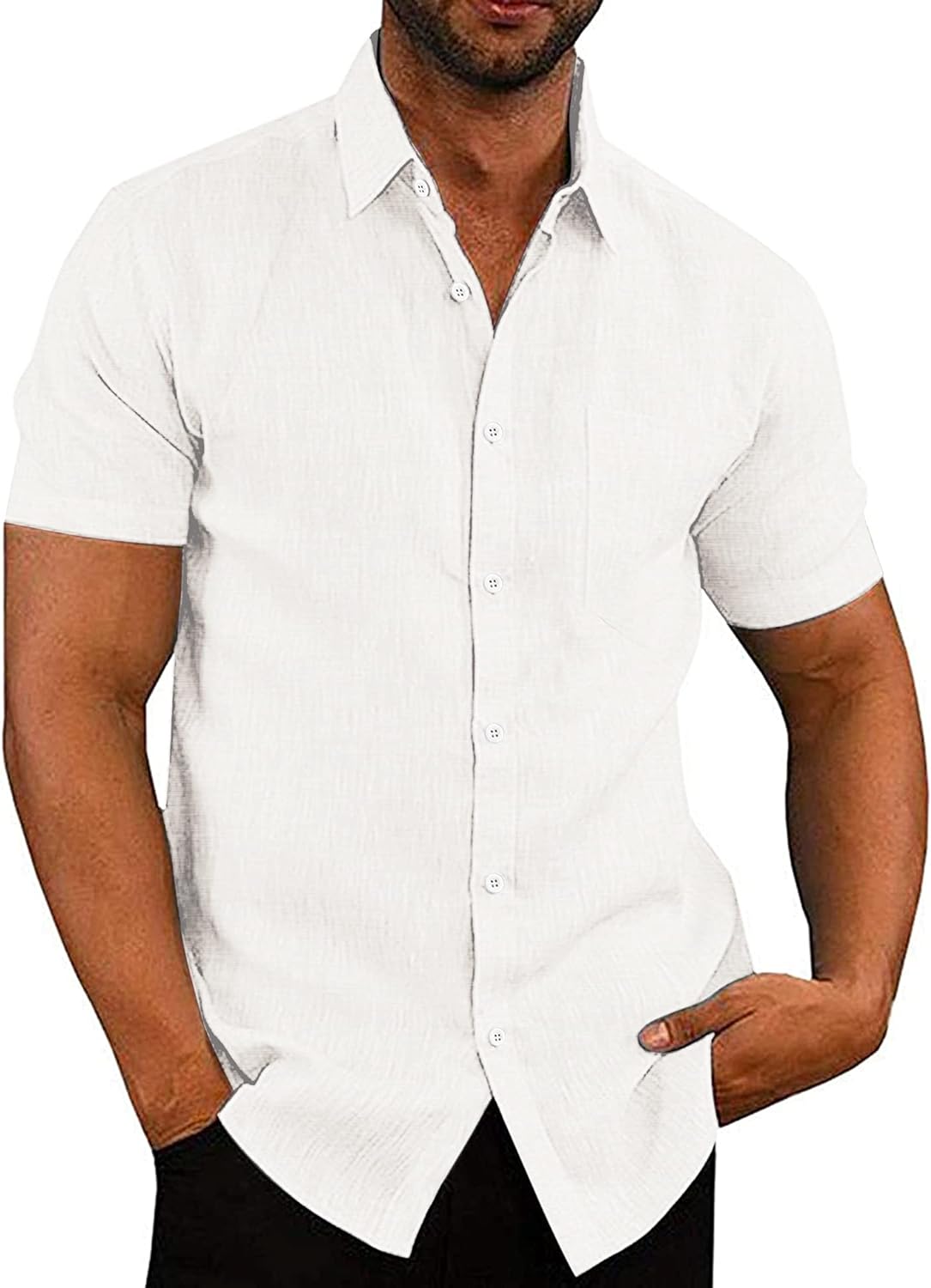 COOFANDY Men's Linen Shirts Casual Button Down Short Sleeve Summer Beach Shirt Hawaiian Vacation Shirts - Xpressa
