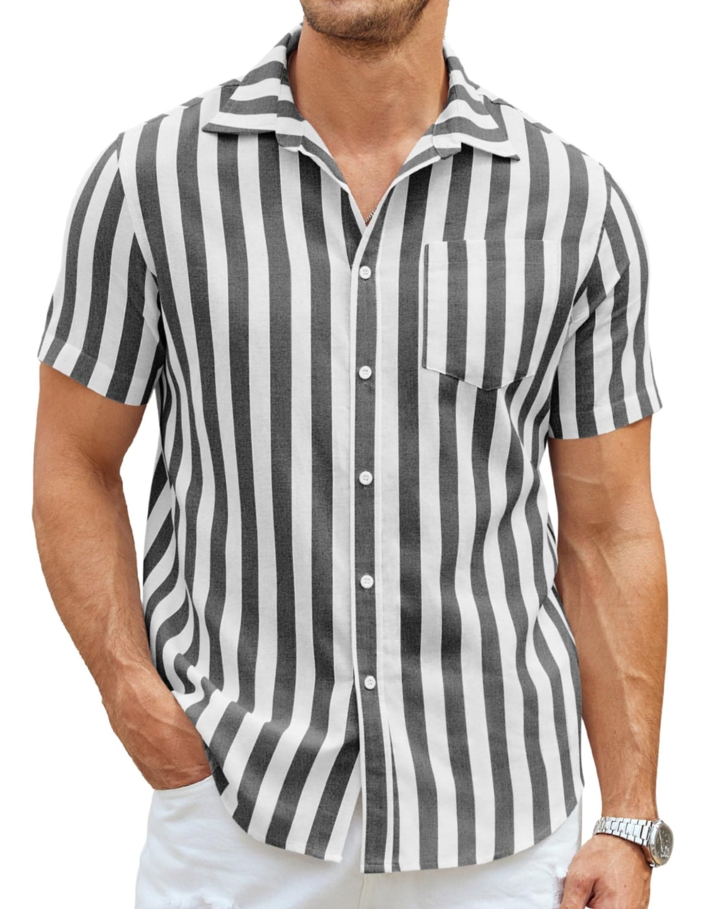 COOFANDY Men's Linen Shirts Casual Button Down Short Sleeve Summer Beach Shirt Hawaiian Vacation Shirts - Xpressa