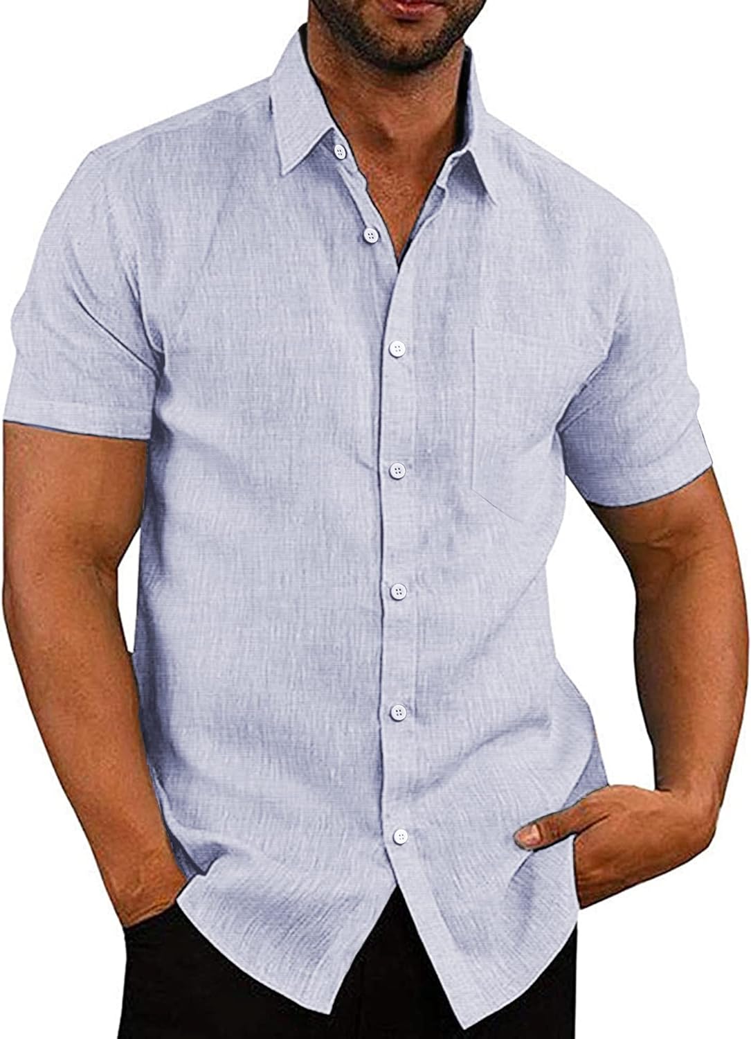 COOFANDY Men's Linen Shirts Casual Button Down Short Sleeve Summer Beach Shirt Hawaiian Vacation Shirts - Xpressa