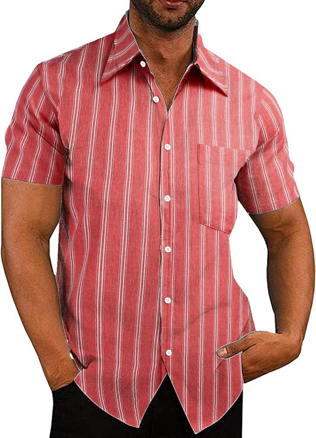 COOFANDY Men's Linen Shirts Casual Button Down Short Sleeve Summer Beach Shirt Hawaiian Vacation Shirts - Xpressa