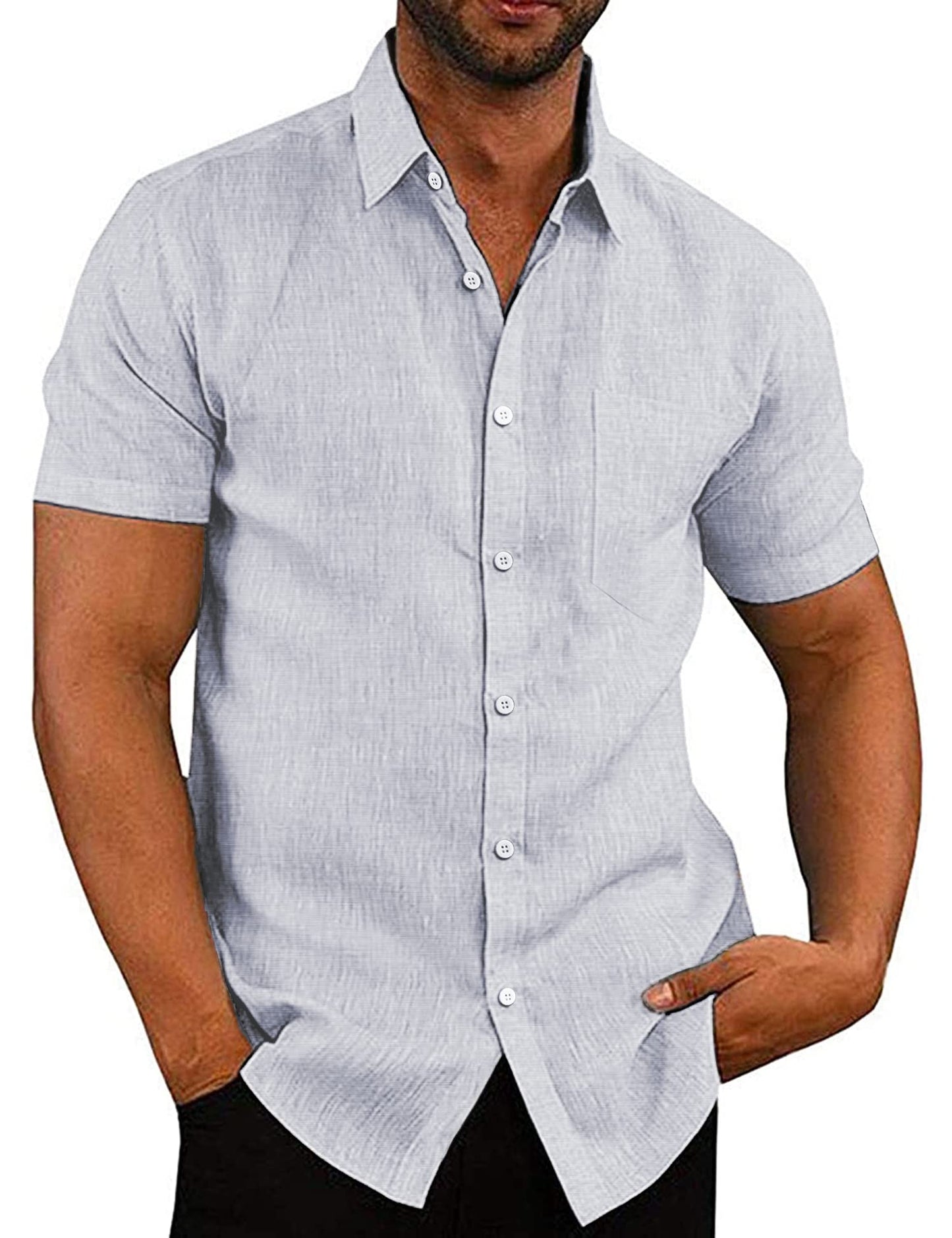 COOFANDY Men's Linen Shirts Casual Button Down Short Sleeve Summer Beach Shirt Hawaiian Vacation Shirts - Xpressa