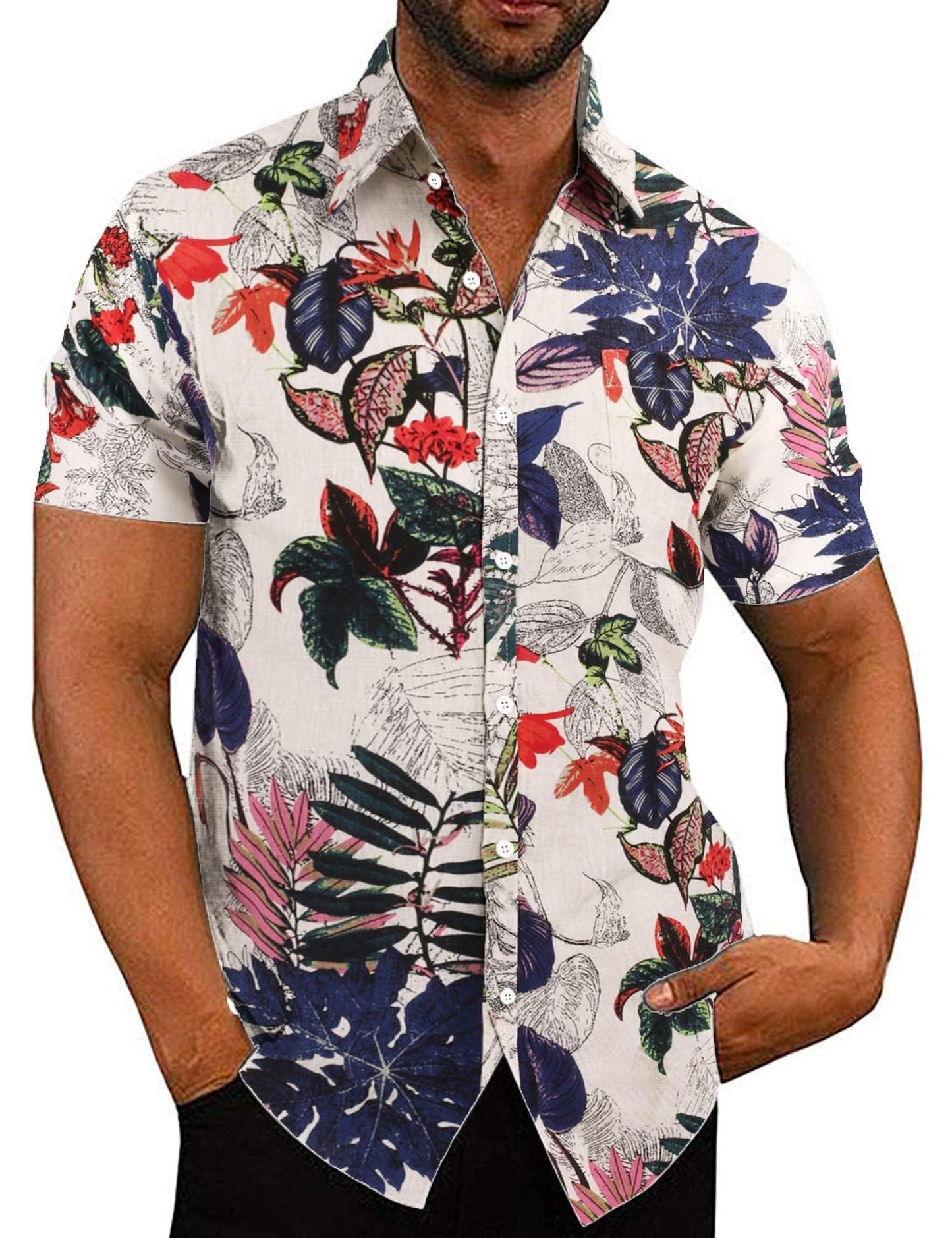 COOFANDY Men's Linen Shirts Casual Button Down Short Sleeve Summer Beach Shirt Hawaiian Vacation Shirts - Xpressa