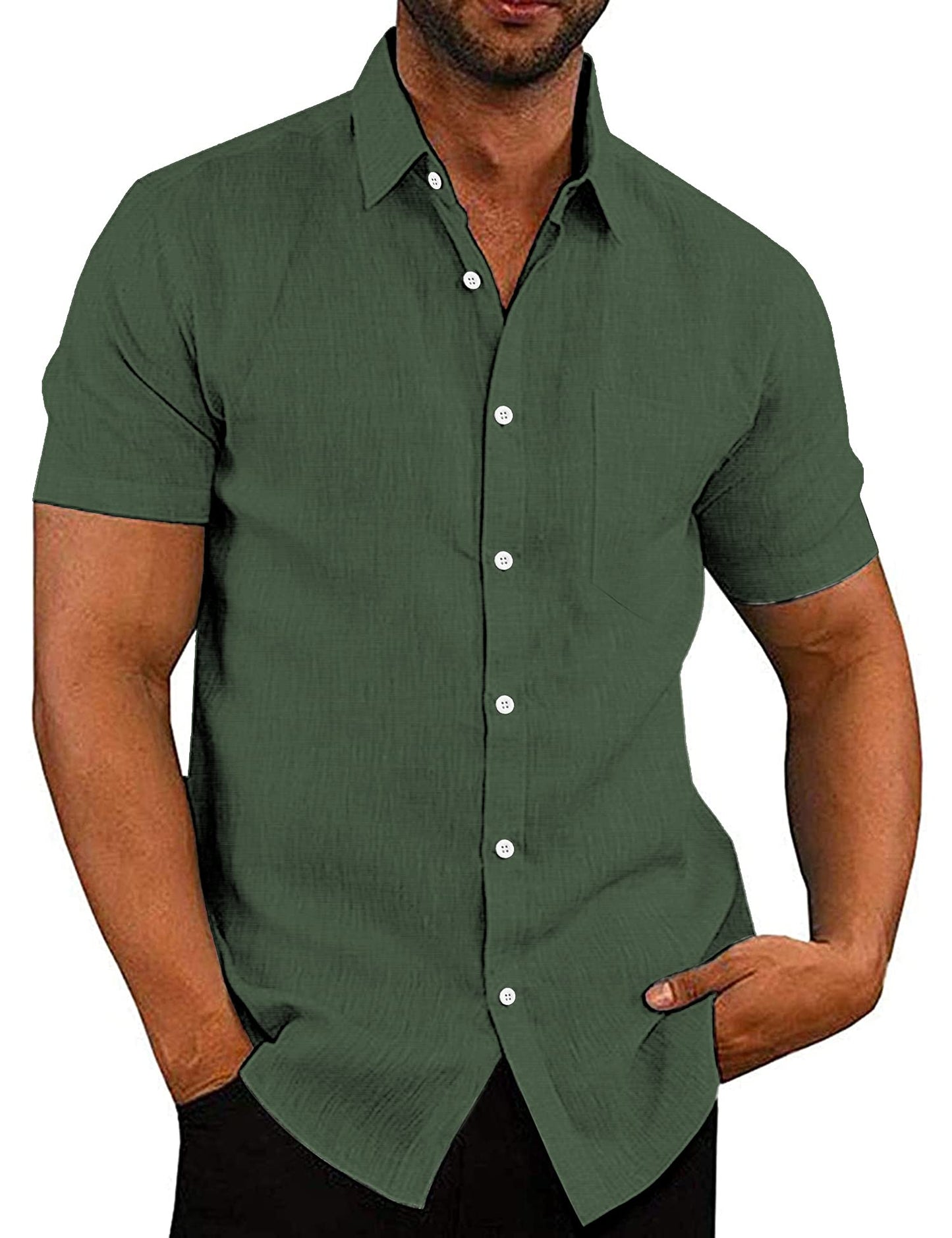 COOFANDY Men's Linen Shirts Casual Button Down Short Sleeve Summer Beach Shirt Hawaiian Vacation Shirts - Xpressa