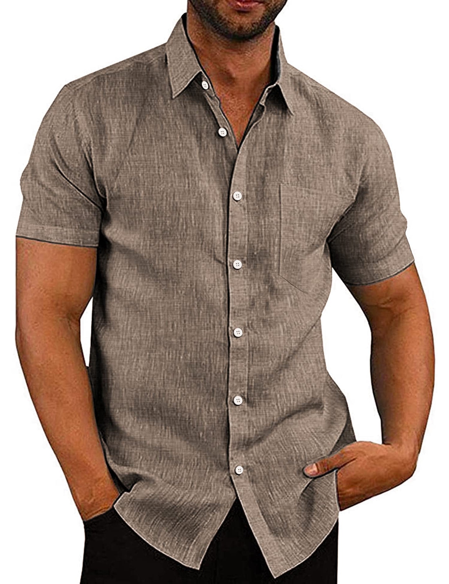 COOFANDY Men's Linen Shirts Casual Button Down Short Sleeve Summer Beach Shirt Hawaiian Vacation Shirts - Xpressa