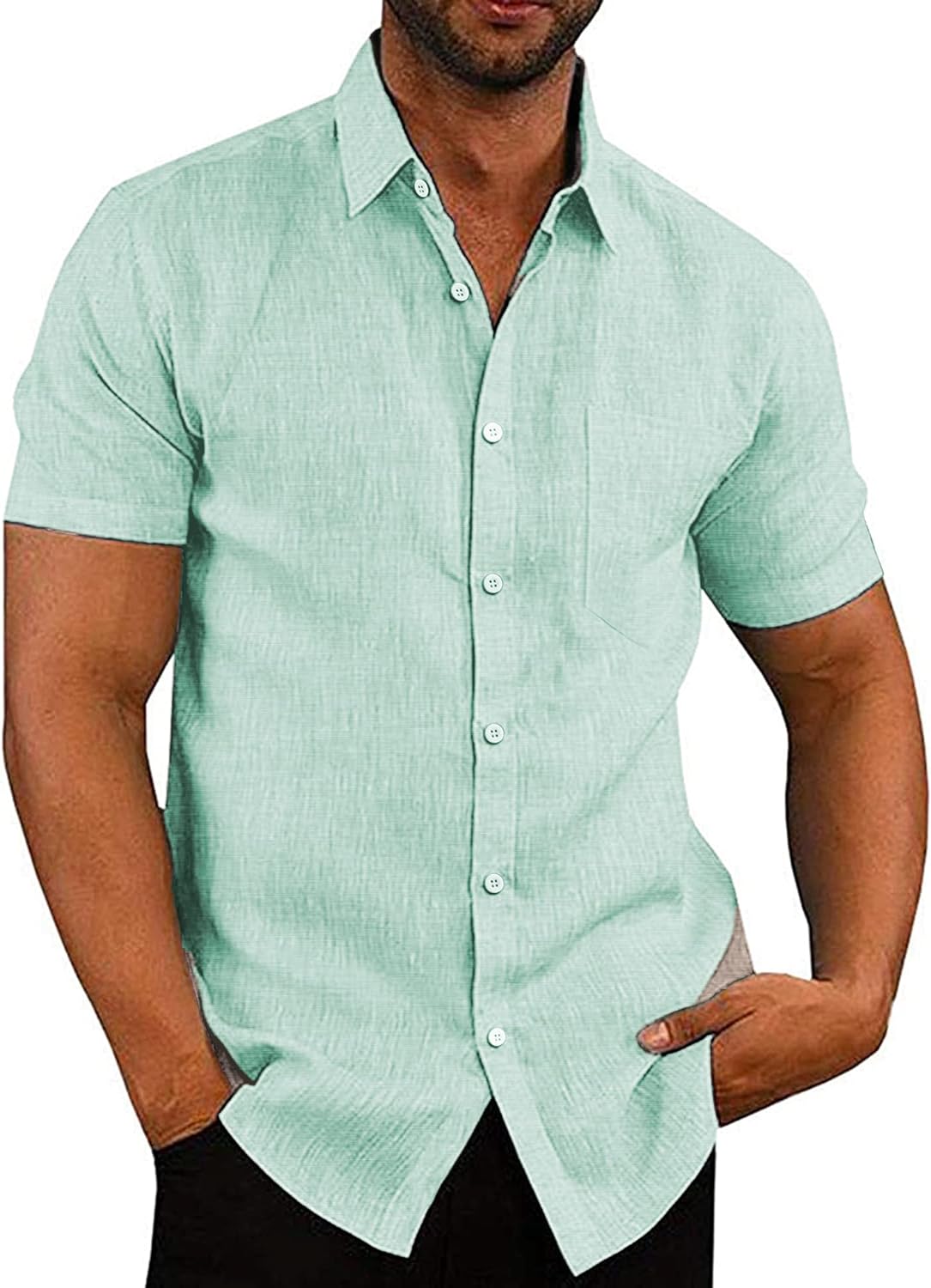 COOFANDY Men's Linen Shirts Casual Button Down Short Sleeve Summer Beach Shirt Hawaiian Vacation Shirts - Xpressa