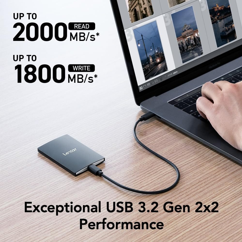 Lexar 2TB SL500 Portable SSD, Up to 2000 MB/s Read, Compatible w/Type - C Laptops, iPhone 15, Smartphones, Tablets, PS5, Xbox, USB 3.2 Gen 2x2, Slim and Lightweight, External SSD (LSL500X002T - RNBNU) - Xpressa