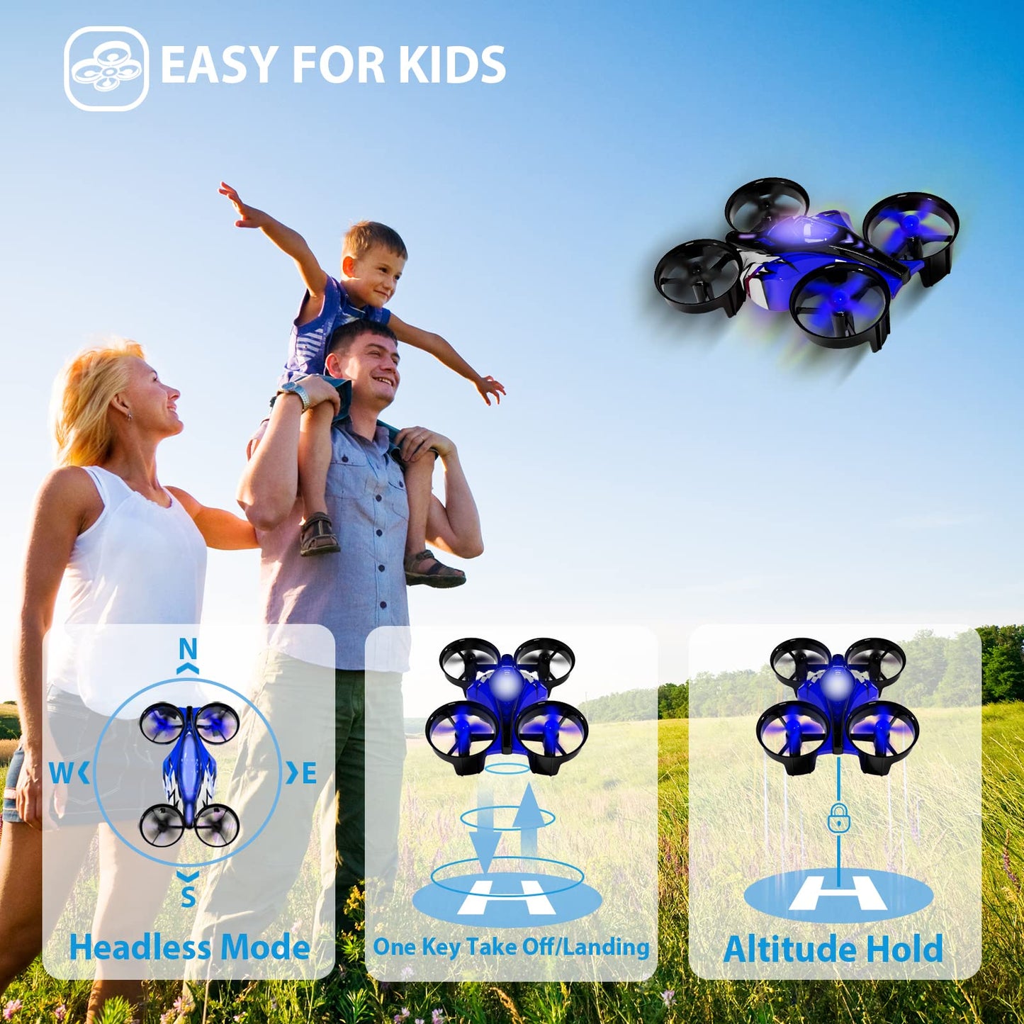 2 In 1 Mini Drones for Kids Remote Control Drone with Land Mode or Fly Mode, LED Lights,Auto Hovering, 3D Flip,Headless Mode and 2 Batteries,Toys Gifts for Boys Girls (Harbor Pink) - Xpressa