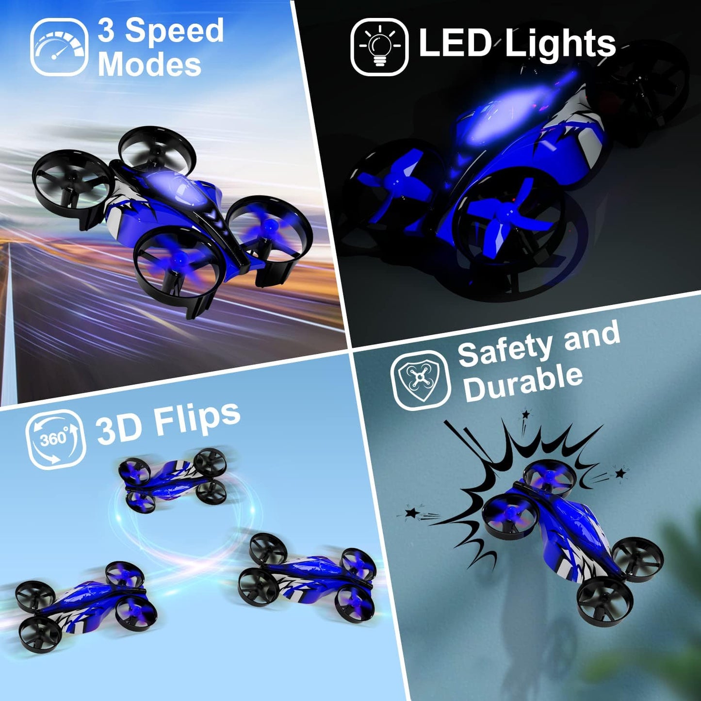 2 In 1 Mini Drones for Kids Remote Control Drone with Land Mode or Fly Mode, LED Lights,Auto Hovering, 3D Flip,Headless Mode and 2 Batteries,Toys Gifts for Boys Girls (Harbor Pink) - Xpressa