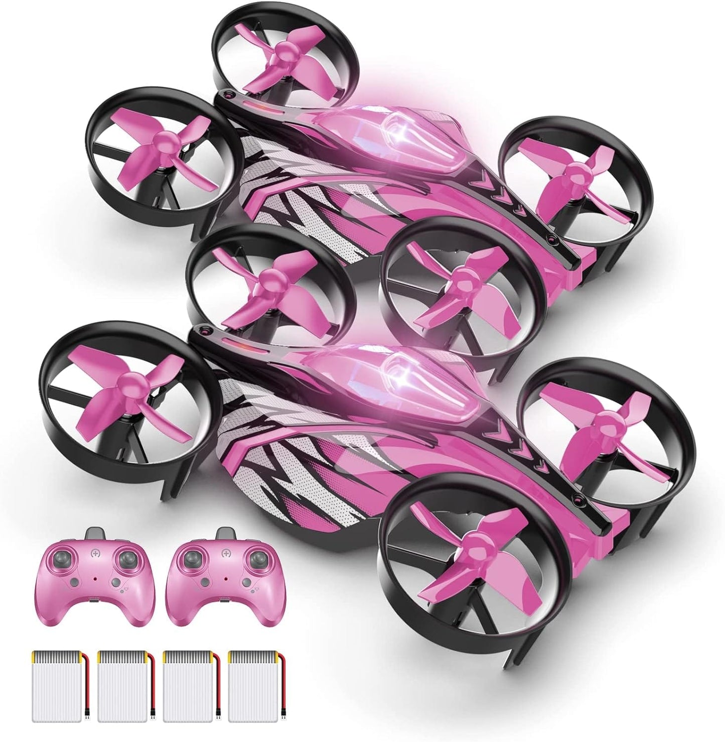 2 In 1 Mini Drones for Kids Remote Control Drone with Land Mode or Fly Mode, LED Lights,Auto Hovering, 3D Flip,Headless Mode and 2 Batteries,Toys Gifts for Boys Girls (Harbor Pink) - Xpressa