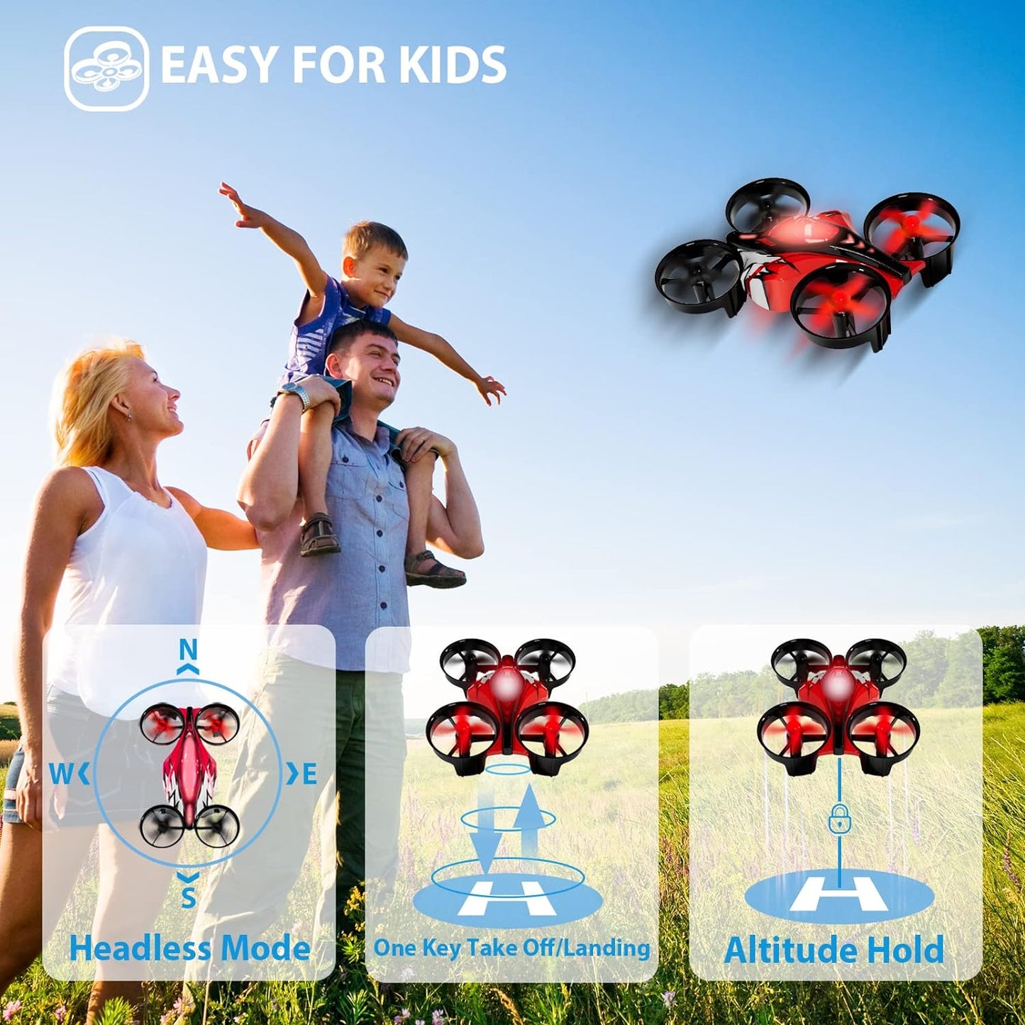 2 In 1 Mini Drones for Kids Remote Control Drone with Land Mode or Fly Mode, LED Lights,Auto Hovering, 3D Flip,Headless Mode and 2 Batteries,Toys Gifts for Boys Girls (Harbor Pink) - Xpressa