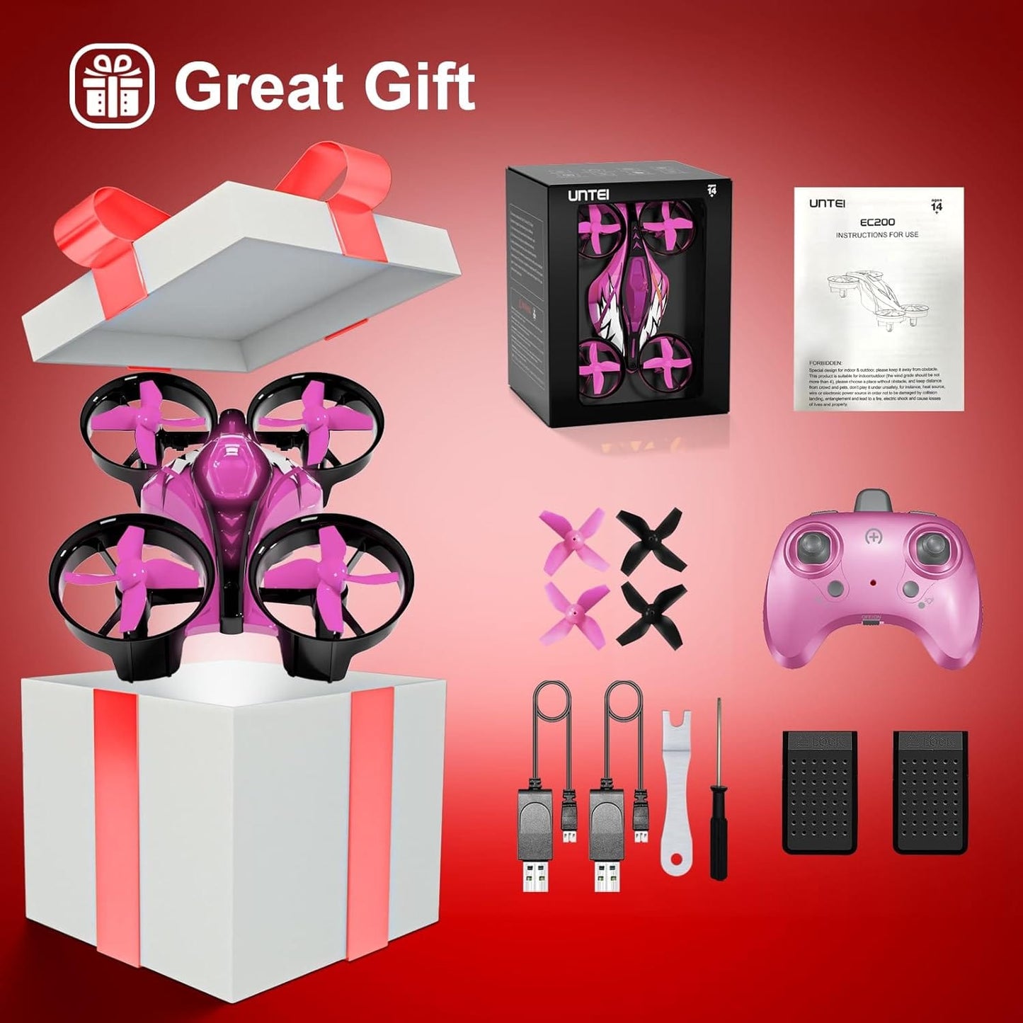 2 In 1 Mini Drones for Kids Remote Control Drone with Land Mode or Fly Mode, LED Lights,Auto Hovering, 3D Flip,Headless Mode and 2 Batteries,Toys Gifts for Boys Girls (Harbor Pink) - Xpressa