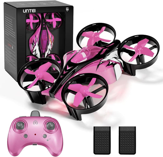 2 In 1 Mini Drones for Kids Remote Control Drone with Land Mode or Fly Mode, LED Lights,Auto Hovering, 3D Flip,Headless Mode and 2 Batteries,Toys Gifts for Boys Girls (Harbor Pink) - Xpressa