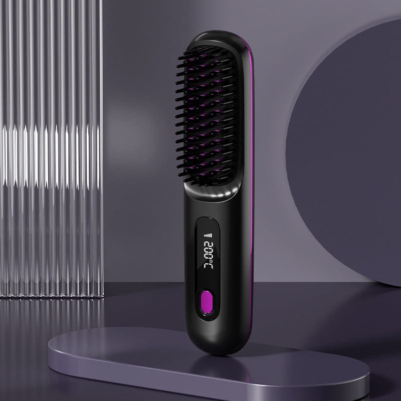 2 In 1 Straight Hair Comb Wireless Hair Straightener Brush Hair Fast Heating Portable Hot Curler USB Charging - Xpressa