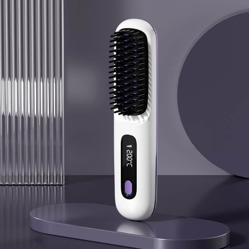 2 In 1 Straight Hair Comb Wireless Hair Straightener Brush Hair Fast Heating Portable Hot Curler USB Charging - Xpressa