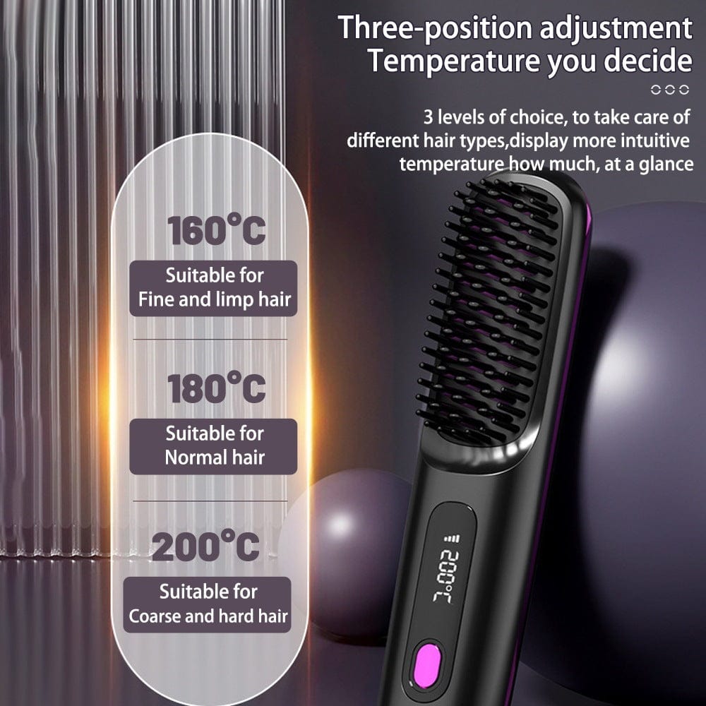 2 In 1 Straight Hair Comb Wireless Hair Straightener Brush Hair Fast Heating Portable Hot Curler USB Charging - Xpressa