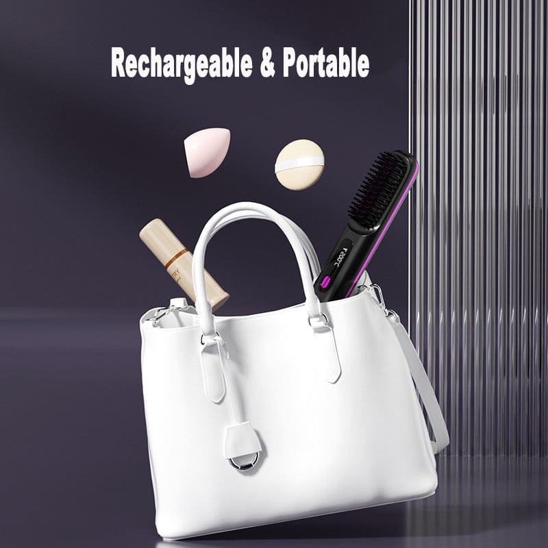 2 In 1 Straight Hair Comb Wireless Hair Straightener Brush Hair Fast Heating Portable Hot Curler USB Charging - Xpressa