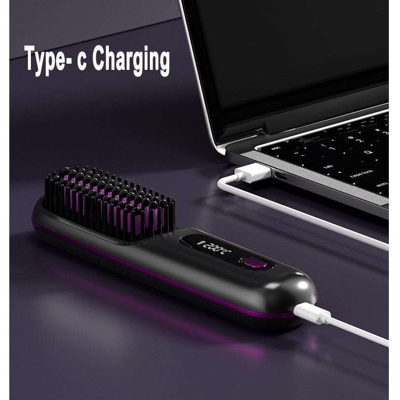 2 In 1 Straight Hair Comb Wireless Hair Straightener Brush Hair Fast Heating Portable Hot Curler USB Charging - Xpressa