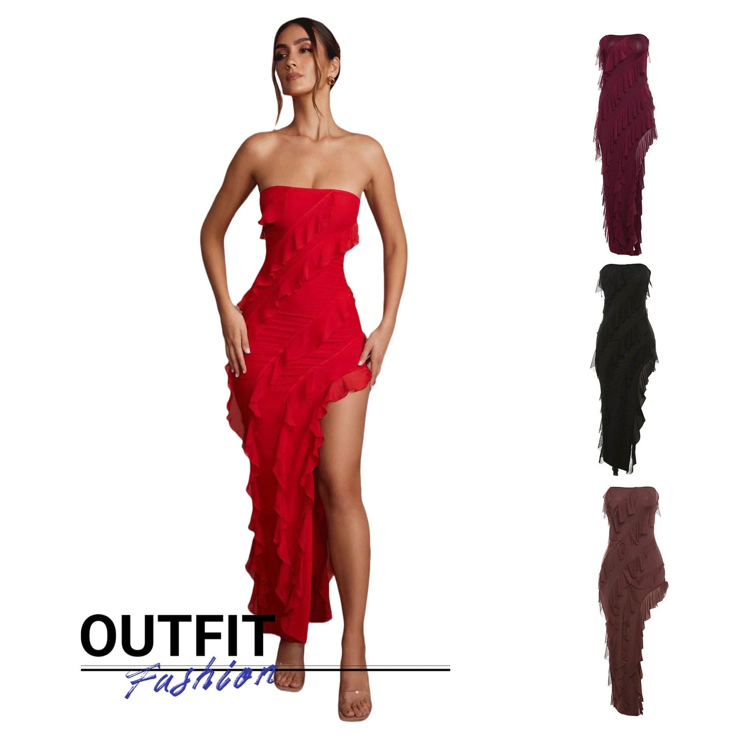 2024 Summer Trend Skinny Women's Fashion Tube Top Backless Split Tassel Dress Birthday Party Clubwear - Xpressa
