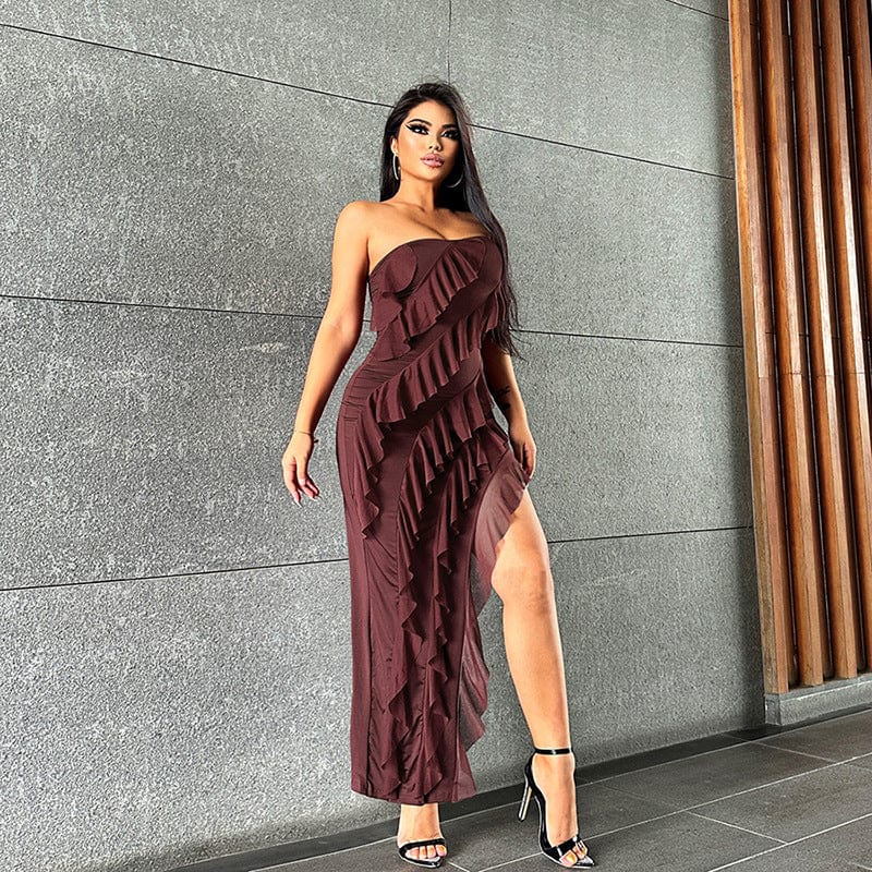 2024 Summer Trend Skinny Women's Fashion Tube Top Backless Split Tassel Dress Birthday Party Clubwear - Xpressa